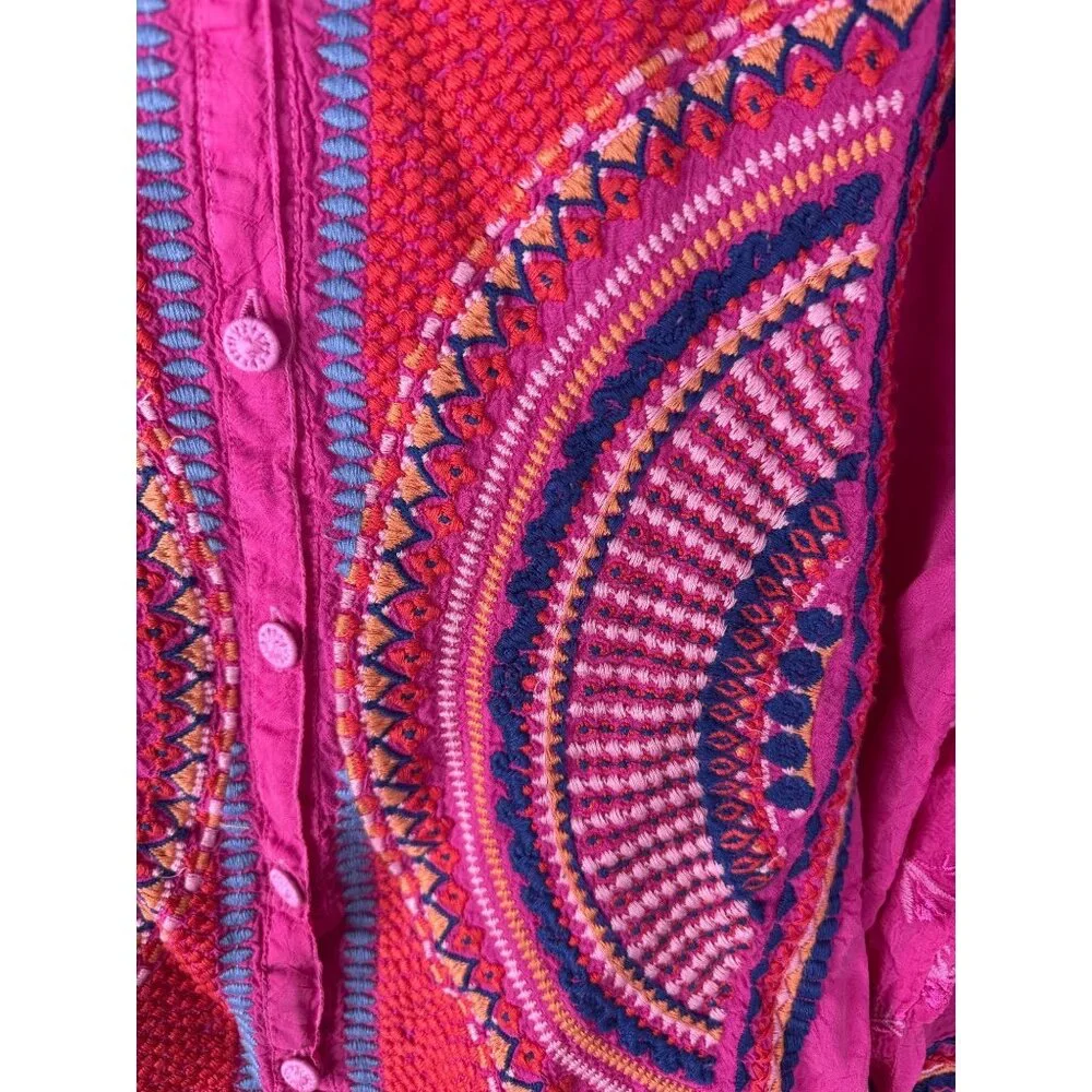 Johnny Was The Audrey Mandarin Collar Embroidered Shirt in Fuchsia Size M NWT - Picture 6 of 7